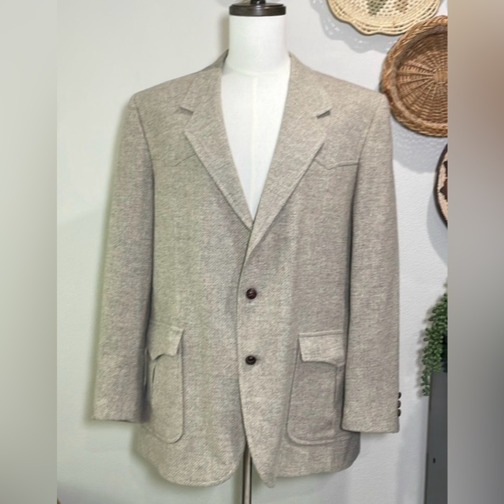 Vintage Pendleton Wool Blazer Sport Coat Beige Tweed Western Cowboy Mens 46 Long